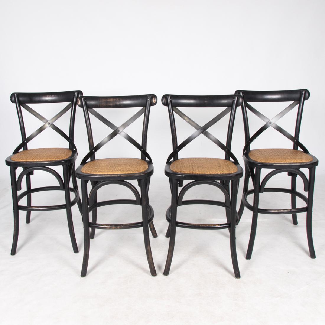A Group of Four Thonet Style Painted Bentwood and Metal: A Group of Four Thonet Style Painted Bentwood and Metal Bar Chairs, 20th Century. H: 38 W: 17 1/2 D: 18 in.