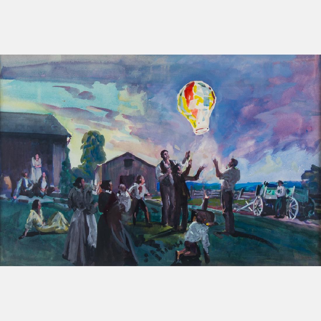 Frank Wilcox (1887-1964) Fire Balloon, Watercolor on (1 of 6)