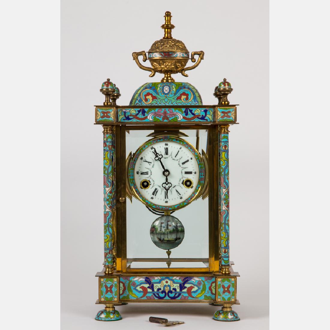 A Continental Brass Beveled Glass Cloisonné Mantle (1 of 5)
