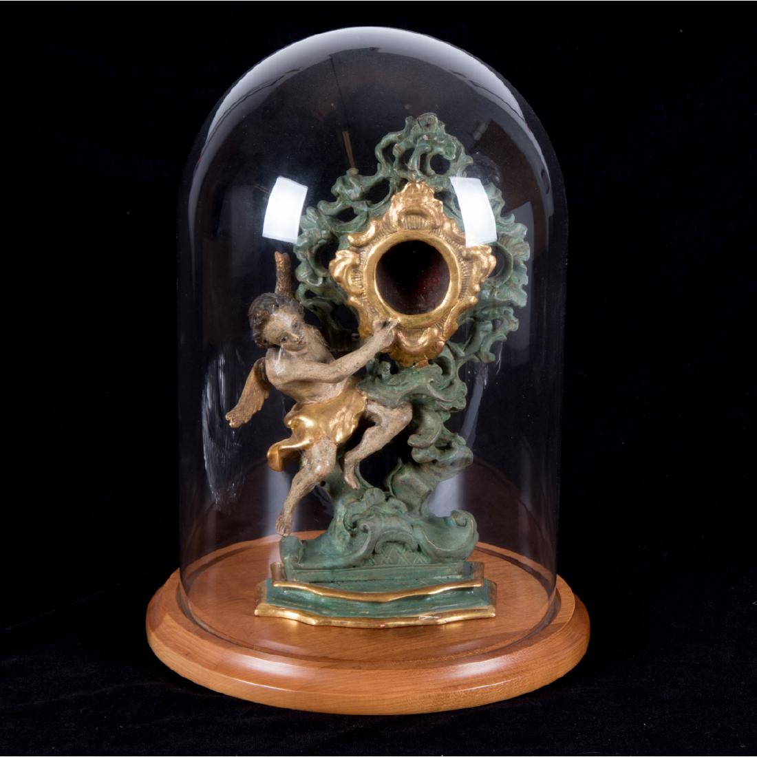 A Carved and Polychrome Painted Wood Pocket Watch (1 of 5)