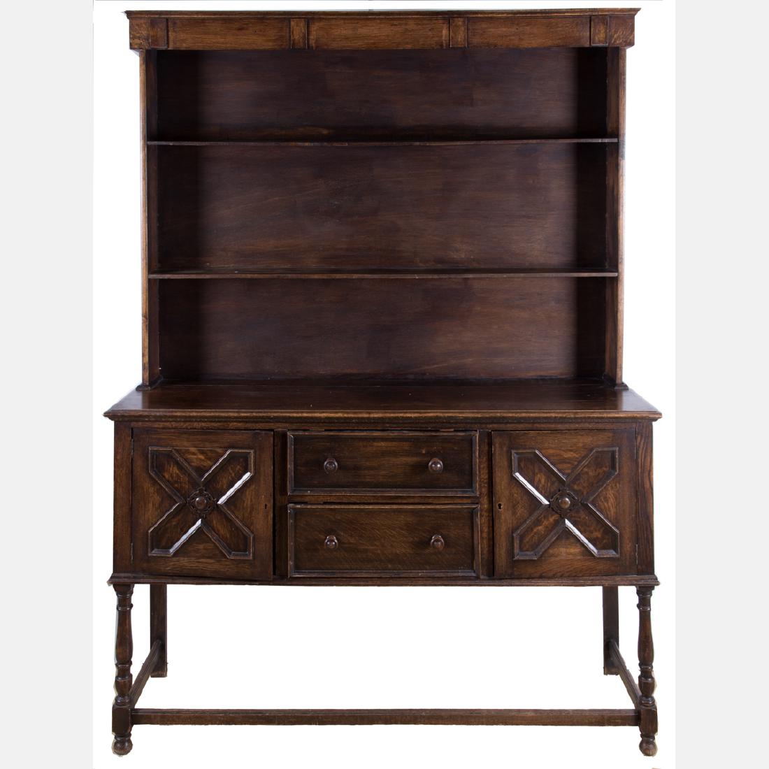 A William and Mary Style Oak and Pewter Cupboard, 20th (1 of 3)
