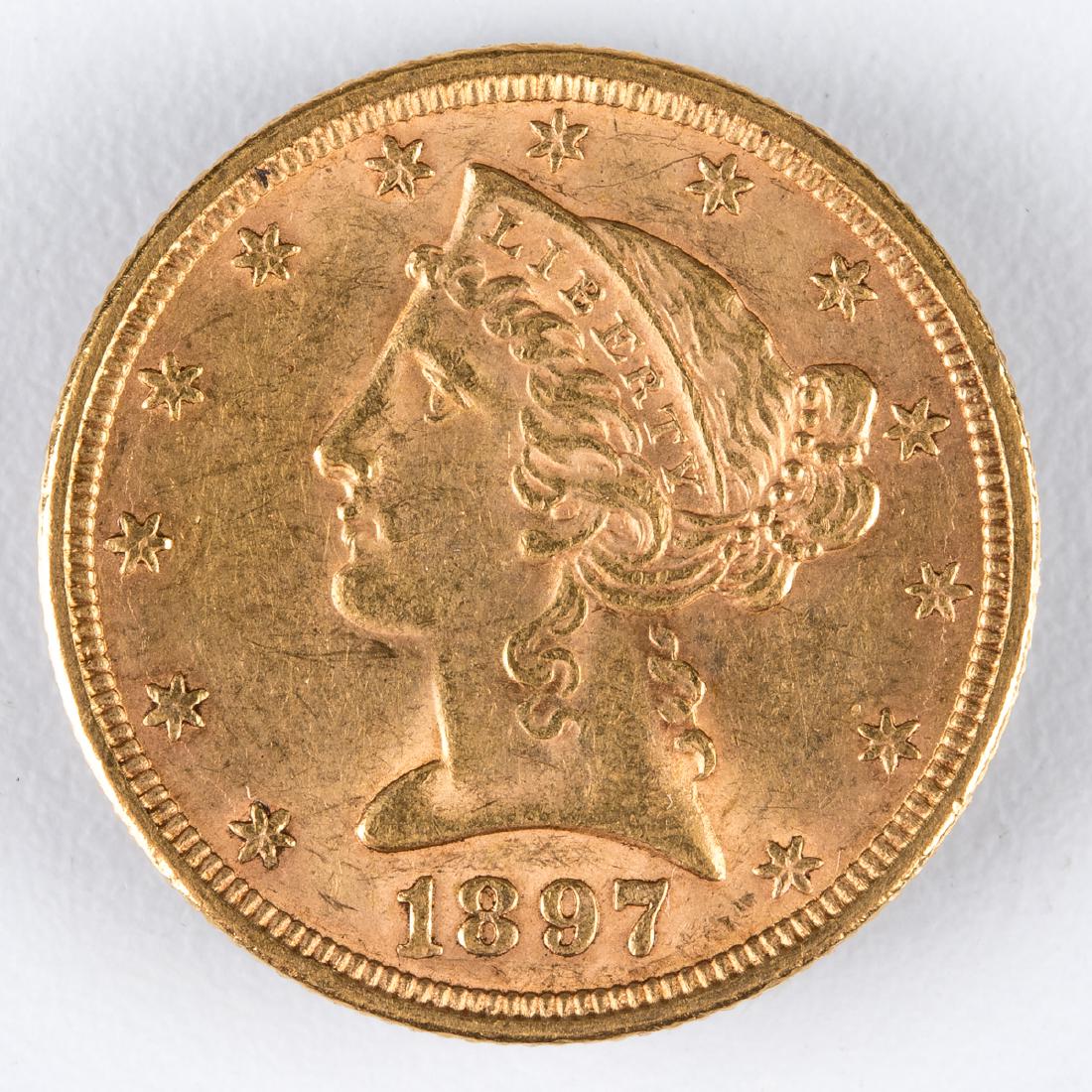 An 1897 $5 U.S. Liberty Half Eagle Gold Coin, (1 of 2)