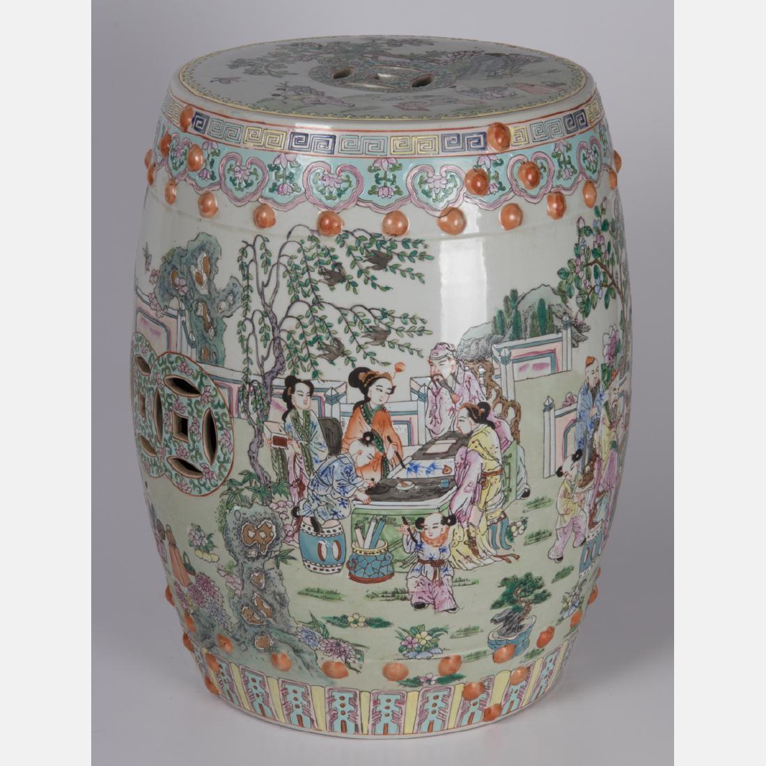 A Chinese Porcelain Garden Seat, 20th Century.: A Chinese Porcelain Garden Seat, 20th Century. H: 18 1/2 D: 14 in. The Estate of Ronald J. DiCenzo, Professor of Japanese History, Oberlin College (1972-2005).