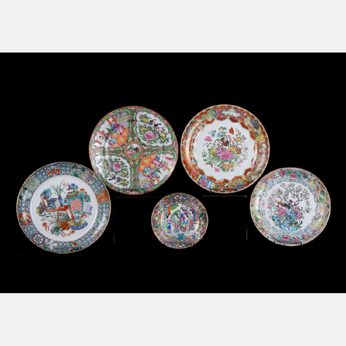 A Group Five Chinese Rose Medallion Porcelain Plates, (1 of 7)