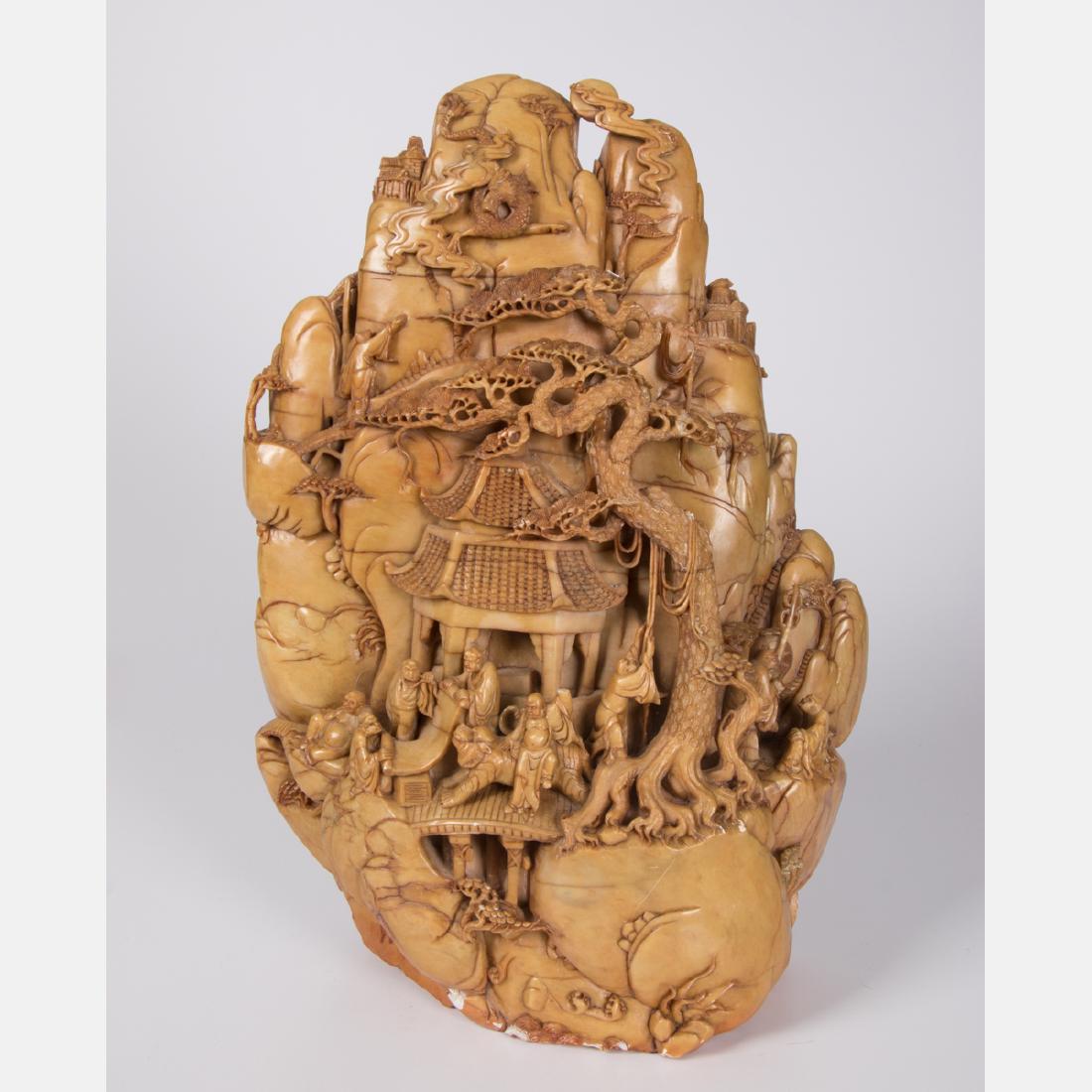 A Chinese Carved Hardstone Landscape with Figures, 19th (1 of 6)