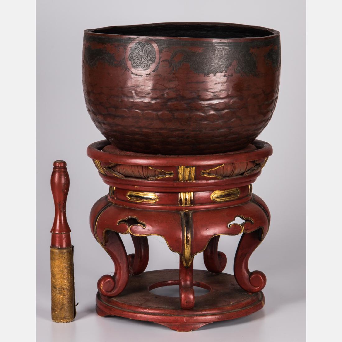 A Chinese Painted Bronze Temple Bell, 20th Century, (1 of 2)