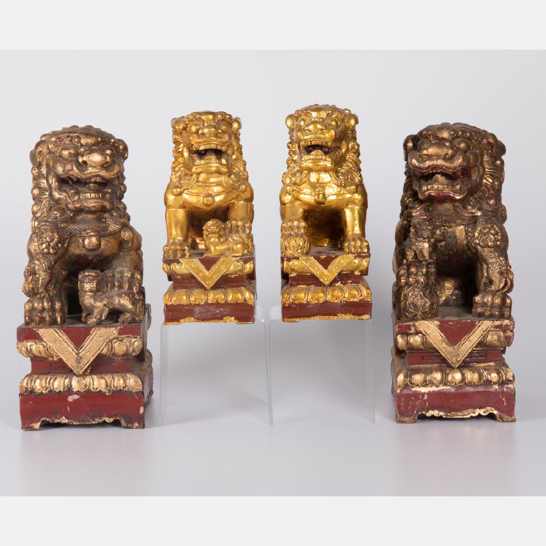 Two Pairs of Chinese Carved, Polychrome and Gilt (1 of 3)