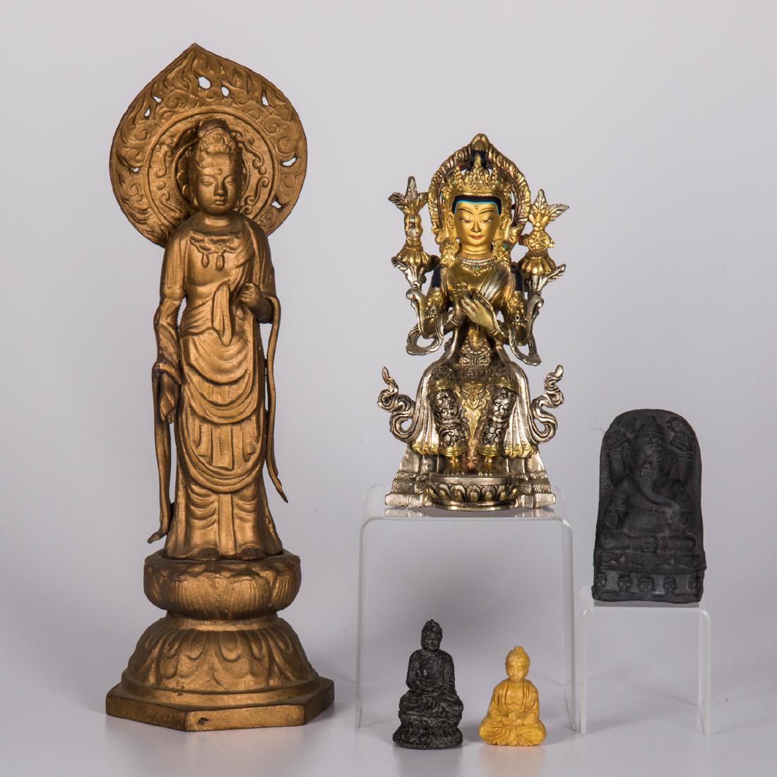 A Group of Five Asian Gilt Metal and Stone Gods, (1 of 3)