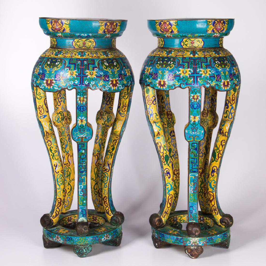 A Pair of Chinese Cloisonné Pedestals, Early 20th: A Pair of Chinese Cloisonné Pedestals, Early 20th Century. H: 34 D: 15 in. The Estate of Ronald J. DiCenzo, Professor of Japanese History, Oberlin College (1972-2005).
