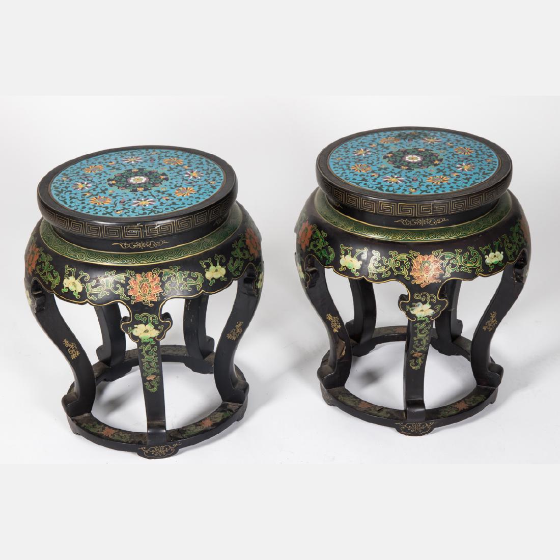 A Pair of Chinese Cloisonné and Painted Wood Pedestals, (1 of 3)