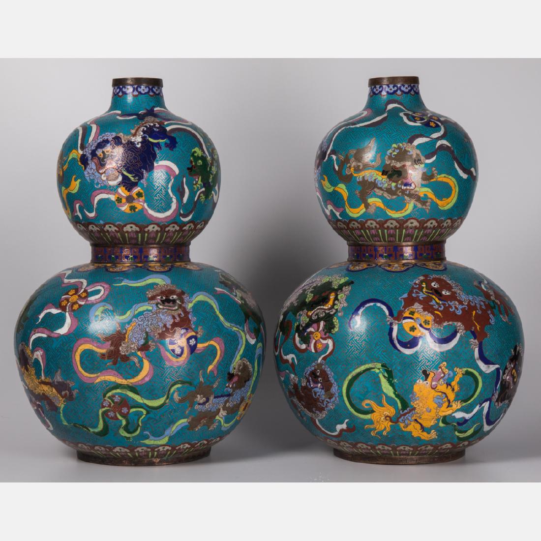A Pair of Chinese Cloisonné, Double Gourd Vases, 20th (1 of 2)