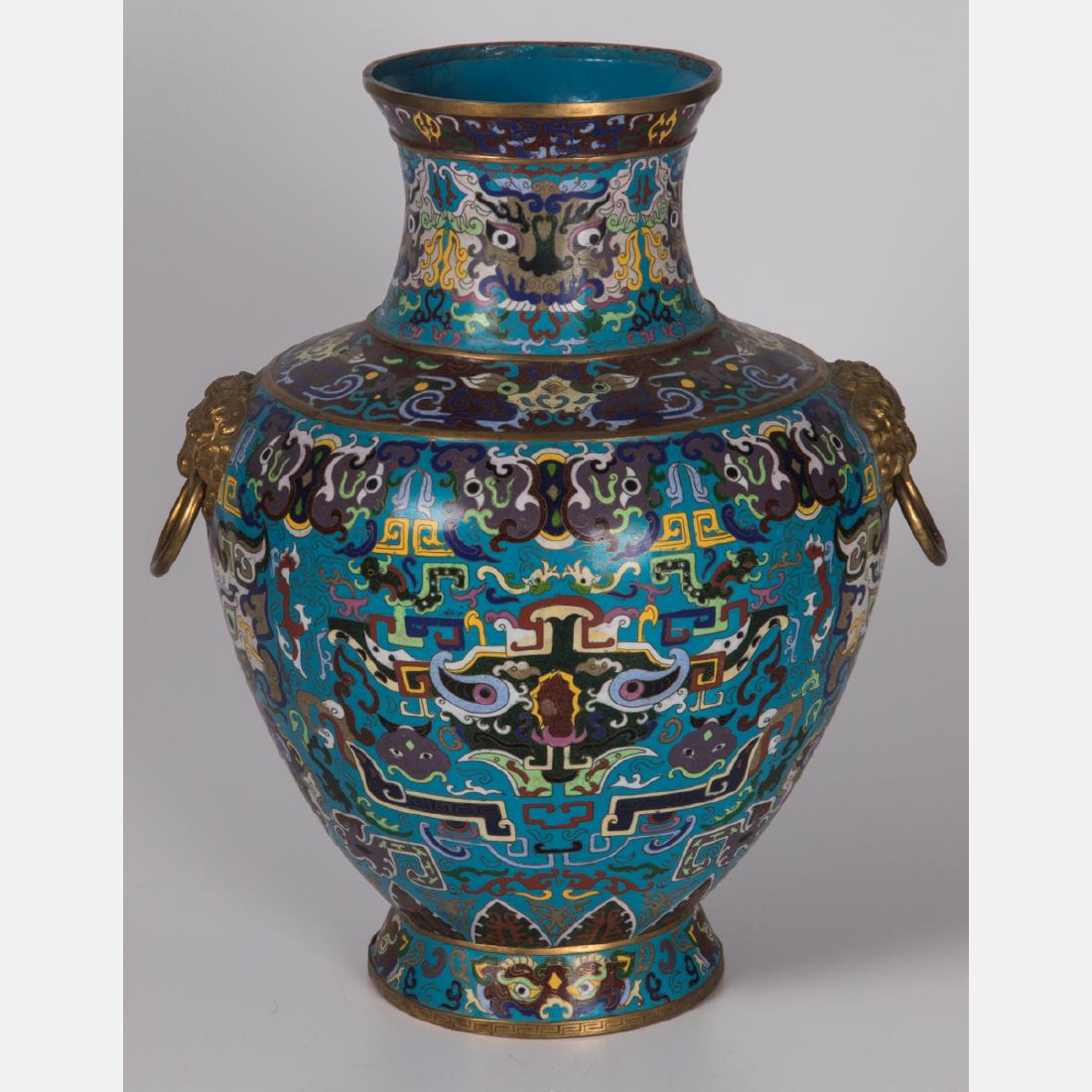 A Chinese Cloisonné Vase with Brass Mounts, 20th (1 of 2)