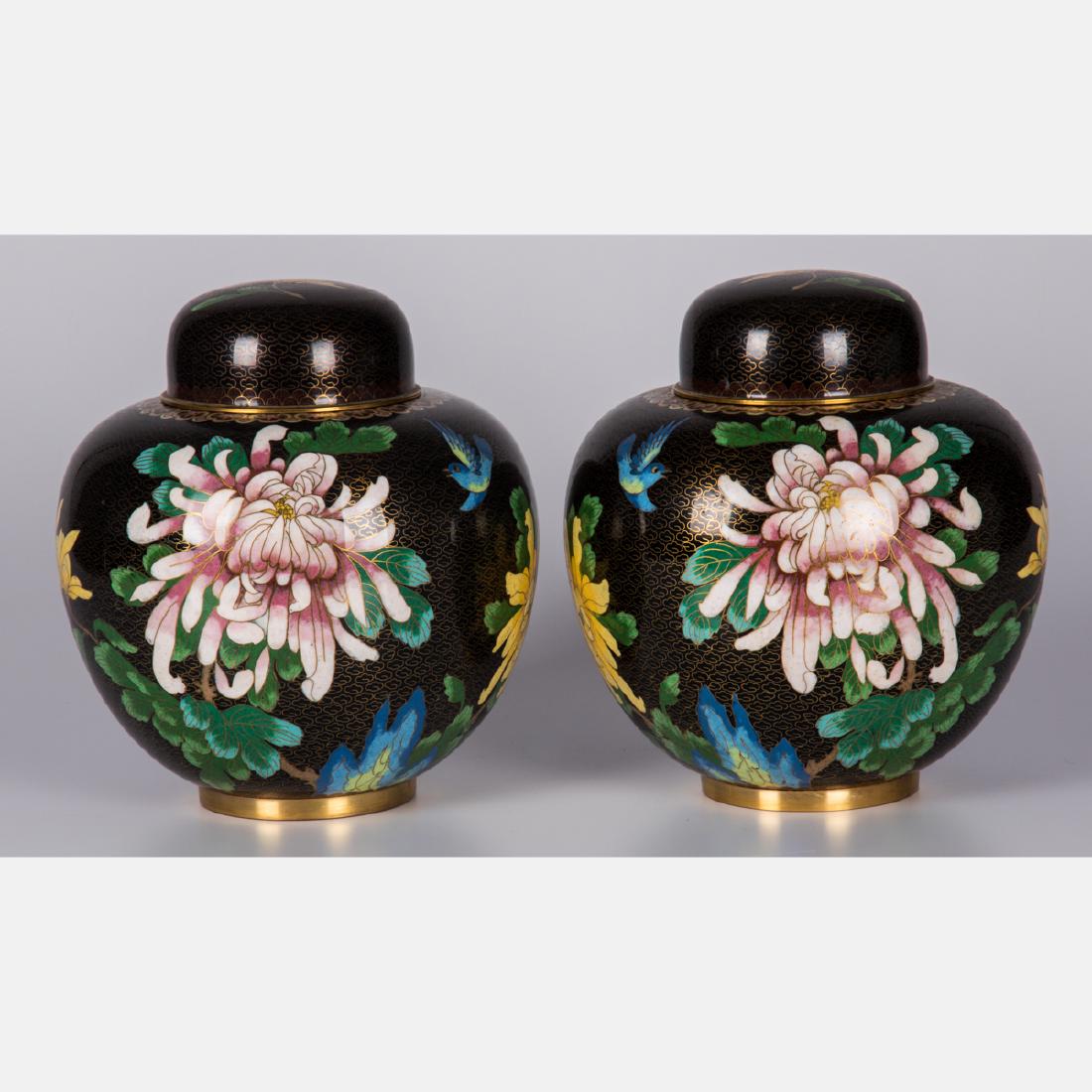 A Pair of Chinese Cloisonné Lidded Ginger Jars, 20th (1 of 2)