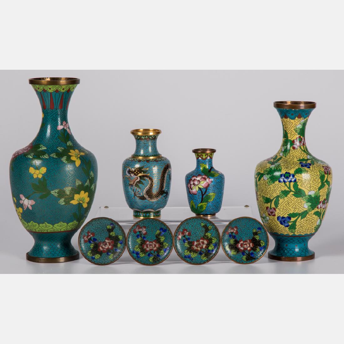 A Group of Eight Chinese Cloisonné Serving and (1 of 2)