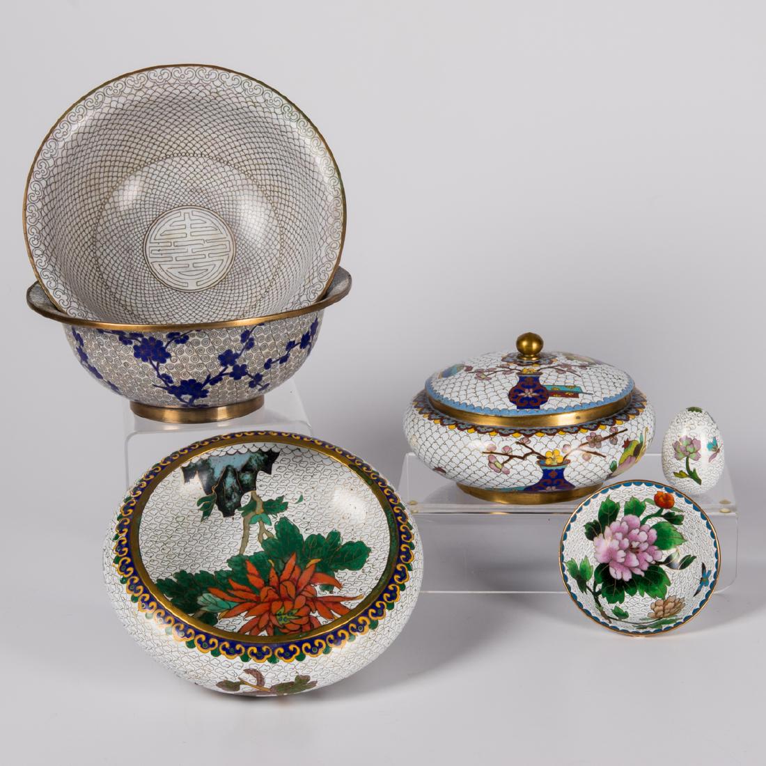 A Group of Six Chinese Cloisonné Serving and Decorative (1 of 3)