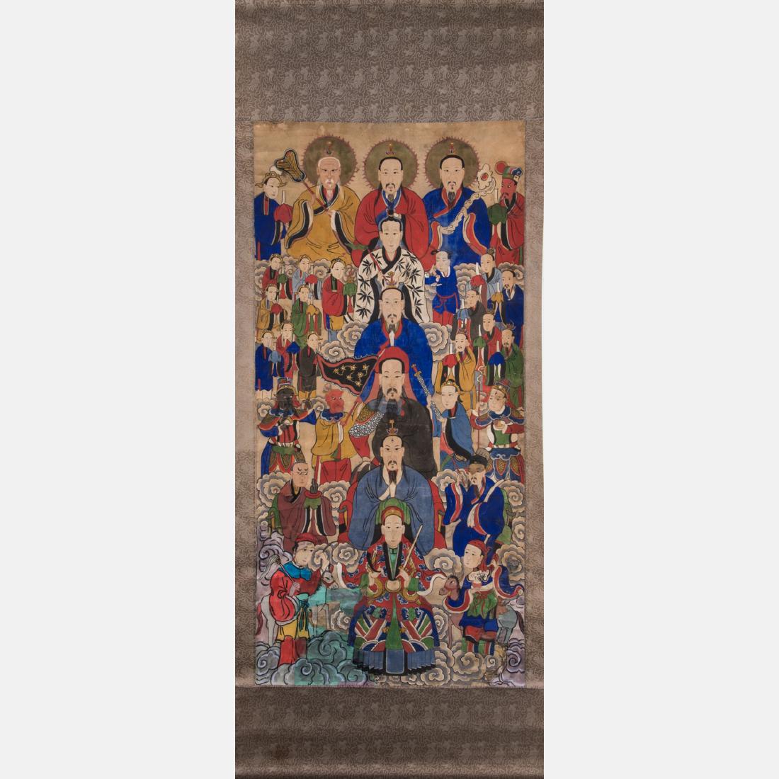 A Chinese Scroll Painting Depicting Taoist Immortals, (1 of 5)