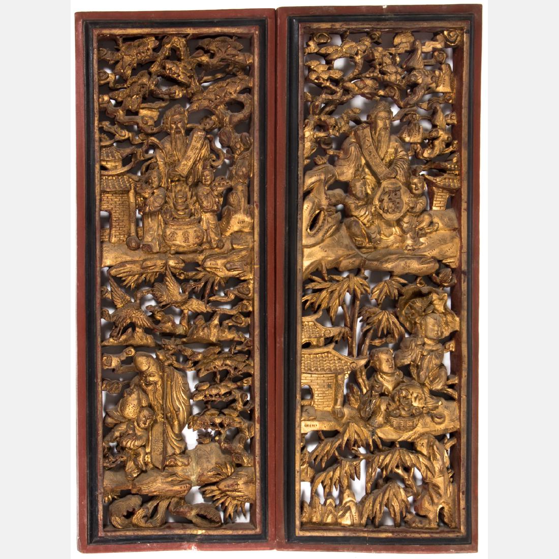 A Pair of Chinese Heavily Carved and Gilt Lacquered (1 of 4)