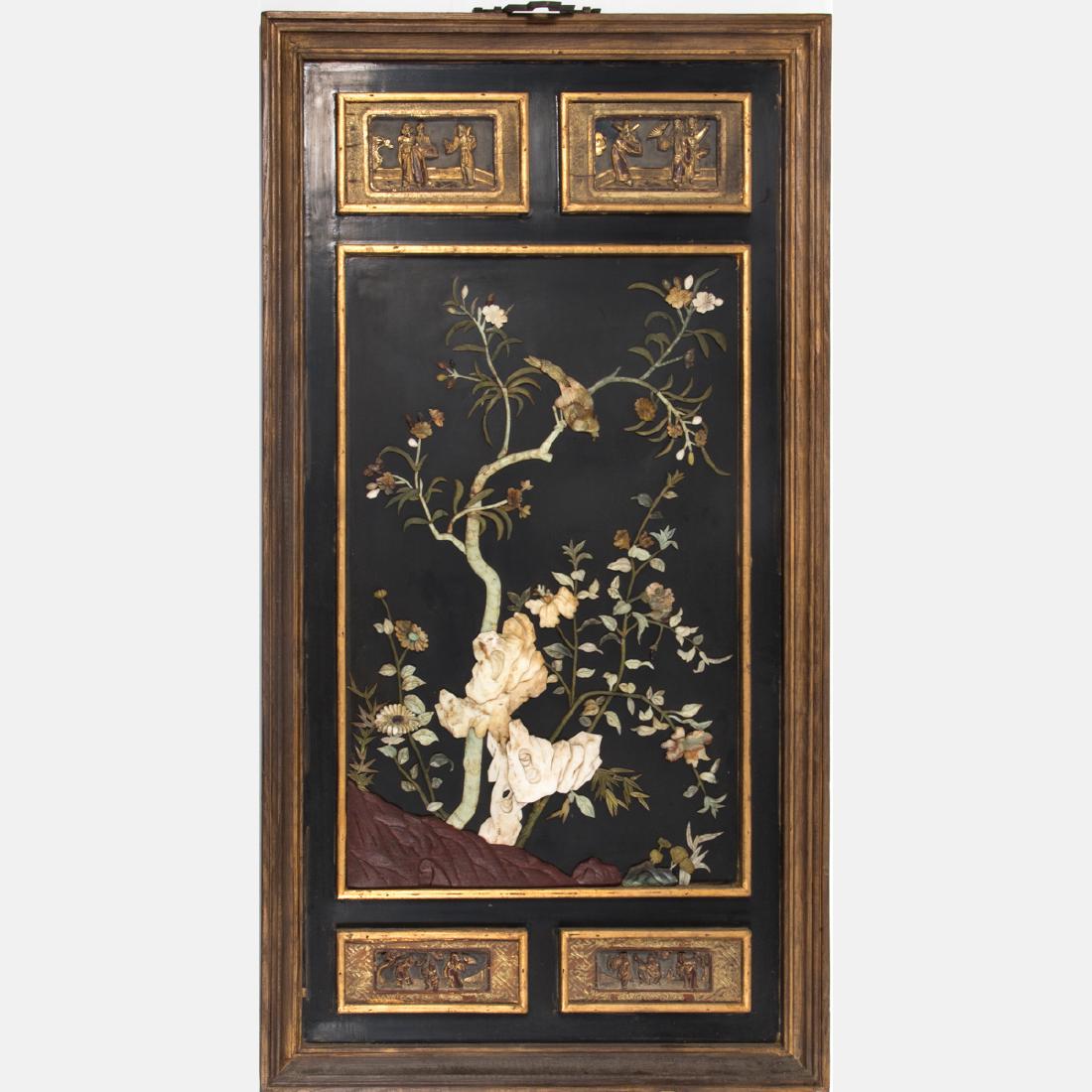 A Chinese Carved, Gilt Lacquered and Hardstone Panel, (1 of 1)