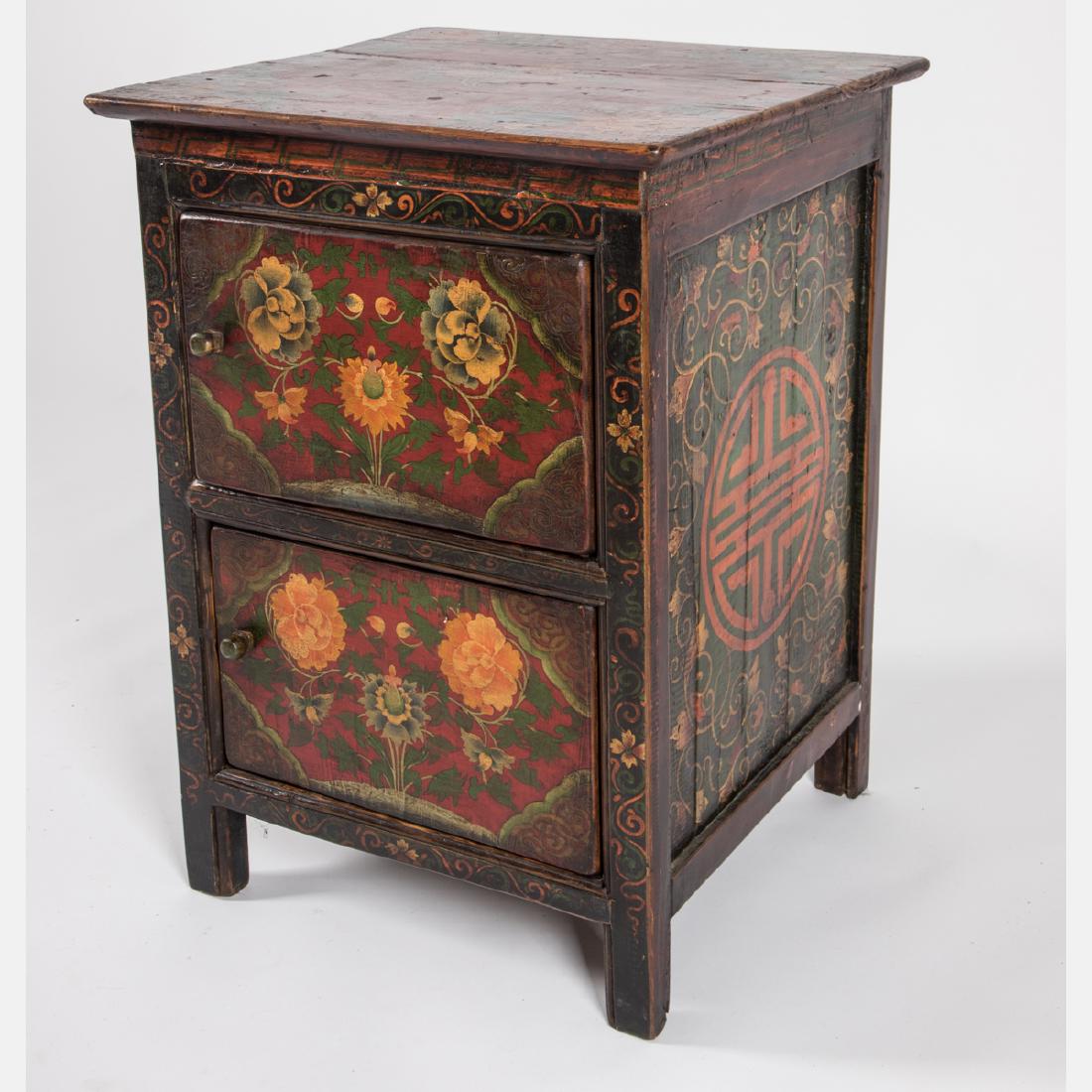 A Tibetan Painted Wood Two Drawer Side Table, 20th (1 of 3)