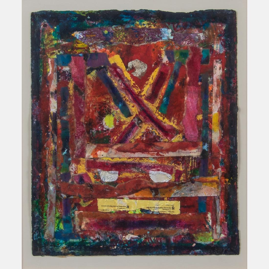 David Clyde Driskell (b. 1931) Mythic Door, Mixed media: David Clyde Driskell (b. 1931) Mythic Door, Mixed media collage, Signed and titled on verso. Framed dimensions: h: 17 1/4 x w: 15 3/8 in. H: 8 3/4 W: 7 1/4 in.