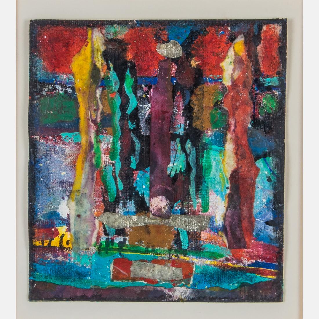 David Clyde Driskell (b. 1931) Magic Temple, Encaustic: David Clyde Driskell (b. 1931) Magic Temple, Encaustic collage on paper, Signed and titled on verso. Framed dimensions: h: 15 1/2 x w: 14 3/8 in. H: 5 W: 4 in.