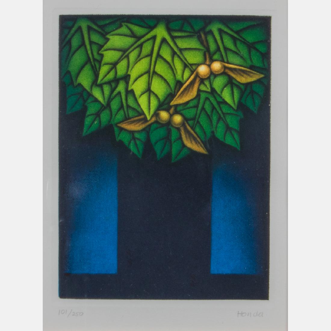 Kazuhisa Honda (b. 1948) Maple Tree, Mezzotint in four: Kazuhisa Honda (b. 1948) Maple Tree, Mezzotint in four colors, Signed lower right and numbered 101/250. The Print Club of Cleveland Publication Number 65, 1987. Framed dimensions: h: 17 1/2 x w: 14 1/