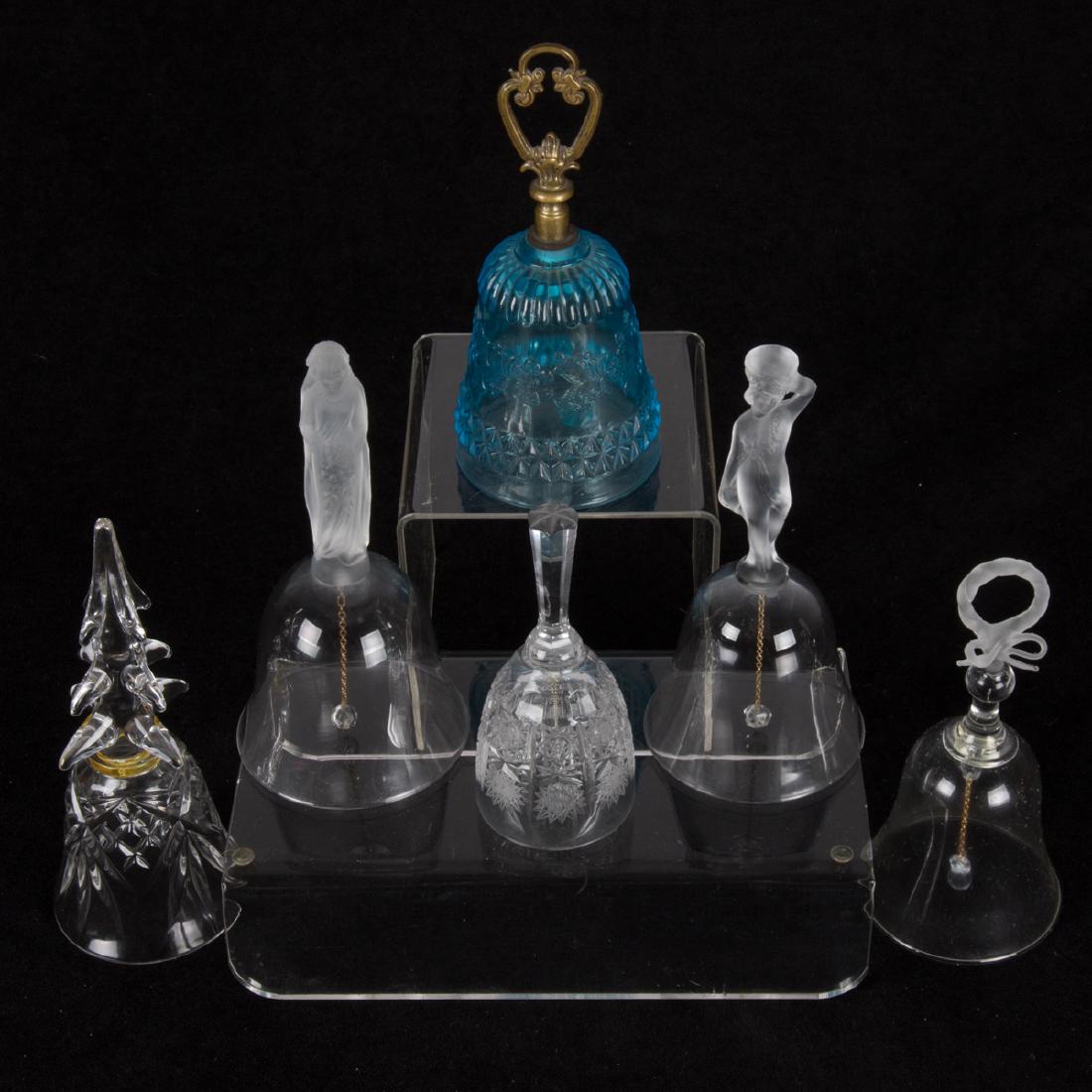 A Group of Six Frosted, Clear and Colored Glass Bells, (1 of 1)