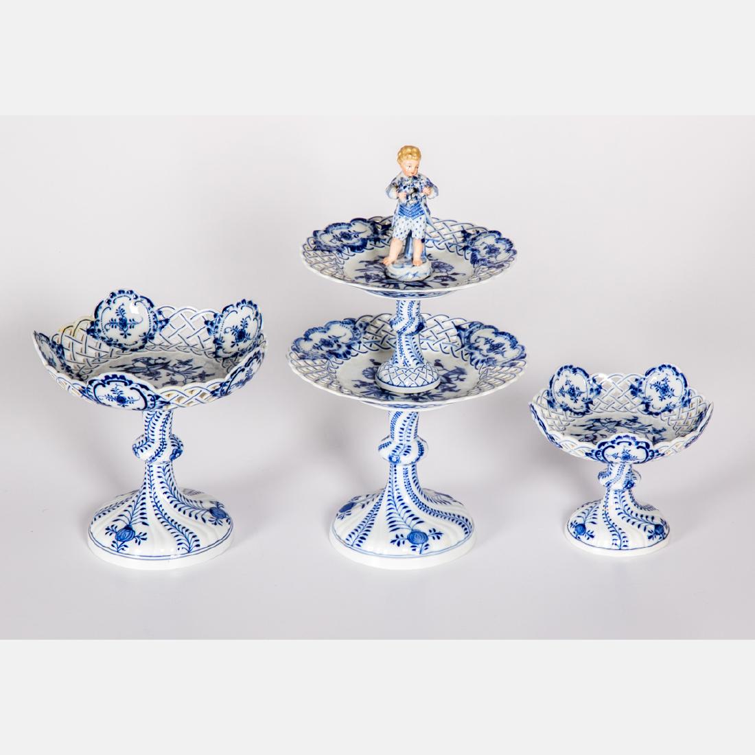 A Group of Three Meissen Porcelain Compotes and Tiered (1 of 4)