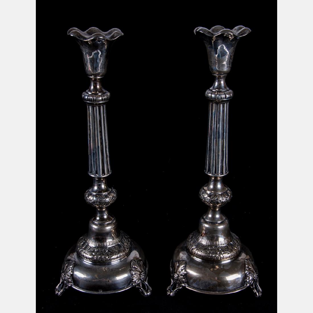 A Pair of Polish Silver Candlesticks by B. Szkarlad,