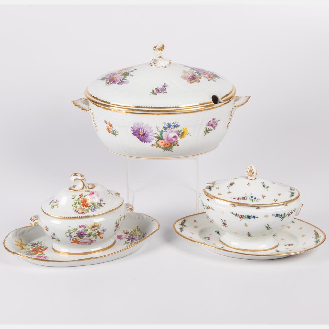 A Group of Three Porcelain Lidded Tureens by Various (1 of 3)