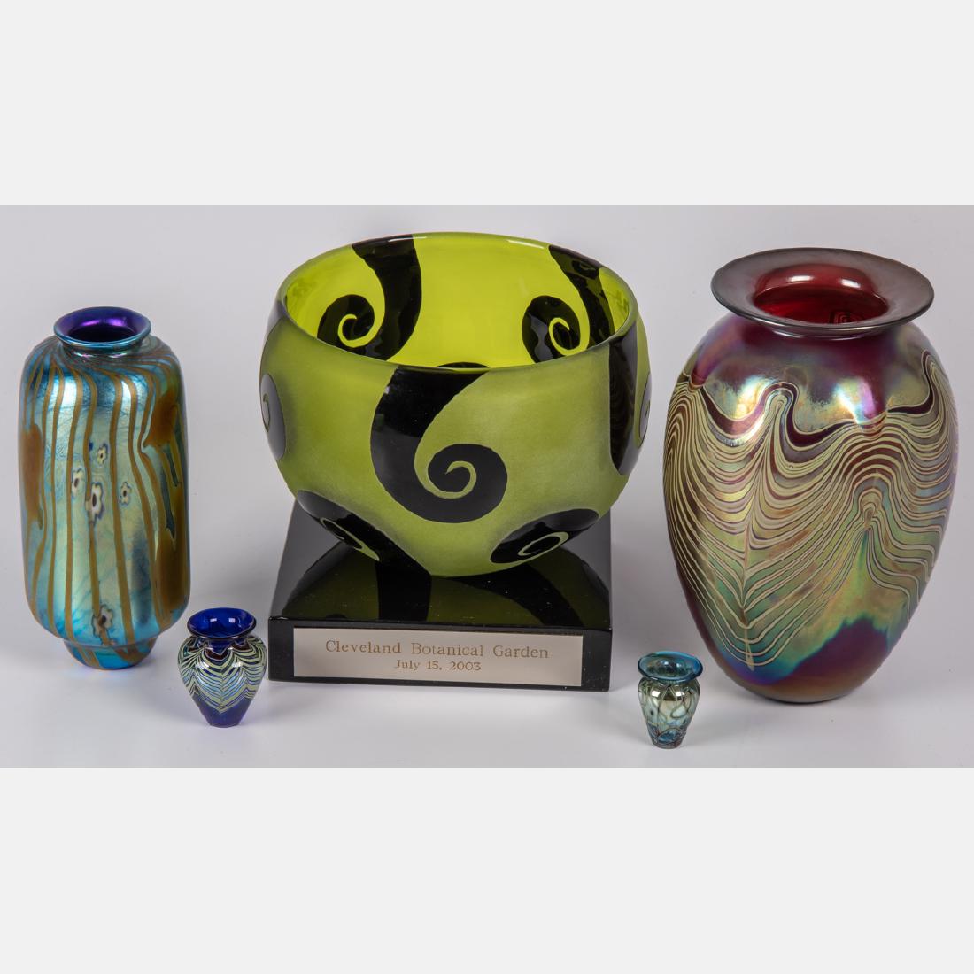 A Group of Five Art Glass Vases and Bowl by Various (1 of 6)