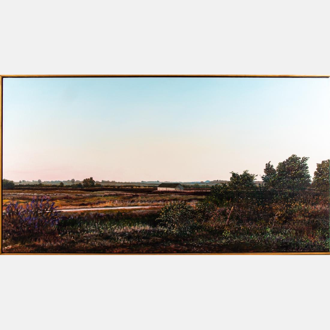 Harold Gregor (1929-2018) Illinois Landscape #83, Oil: Harold Gregor (1929-2018) Illinois Landscape #83, Oil and acrylic on canvas triptych, Two panels signed. Three panel triptych landscape Dimensions per panel: h: 35 1/4 x w: 66 in. H: 35 1/4 W: 198 in.