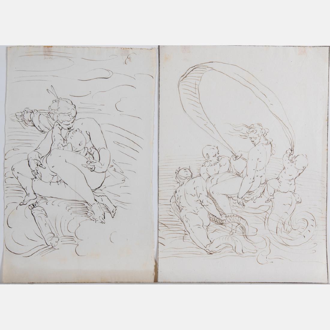 Johann Gottlieb Prestel (1739-1808) Two Works after: Johann Gottlieb Prestel (1739-1808) Two Works after Luca Cambiaso Depicting Venus, Ink and pencil on paper, Unsigned. Largest dimensions: h: 13 7/8 x w: 9 7/8 in.