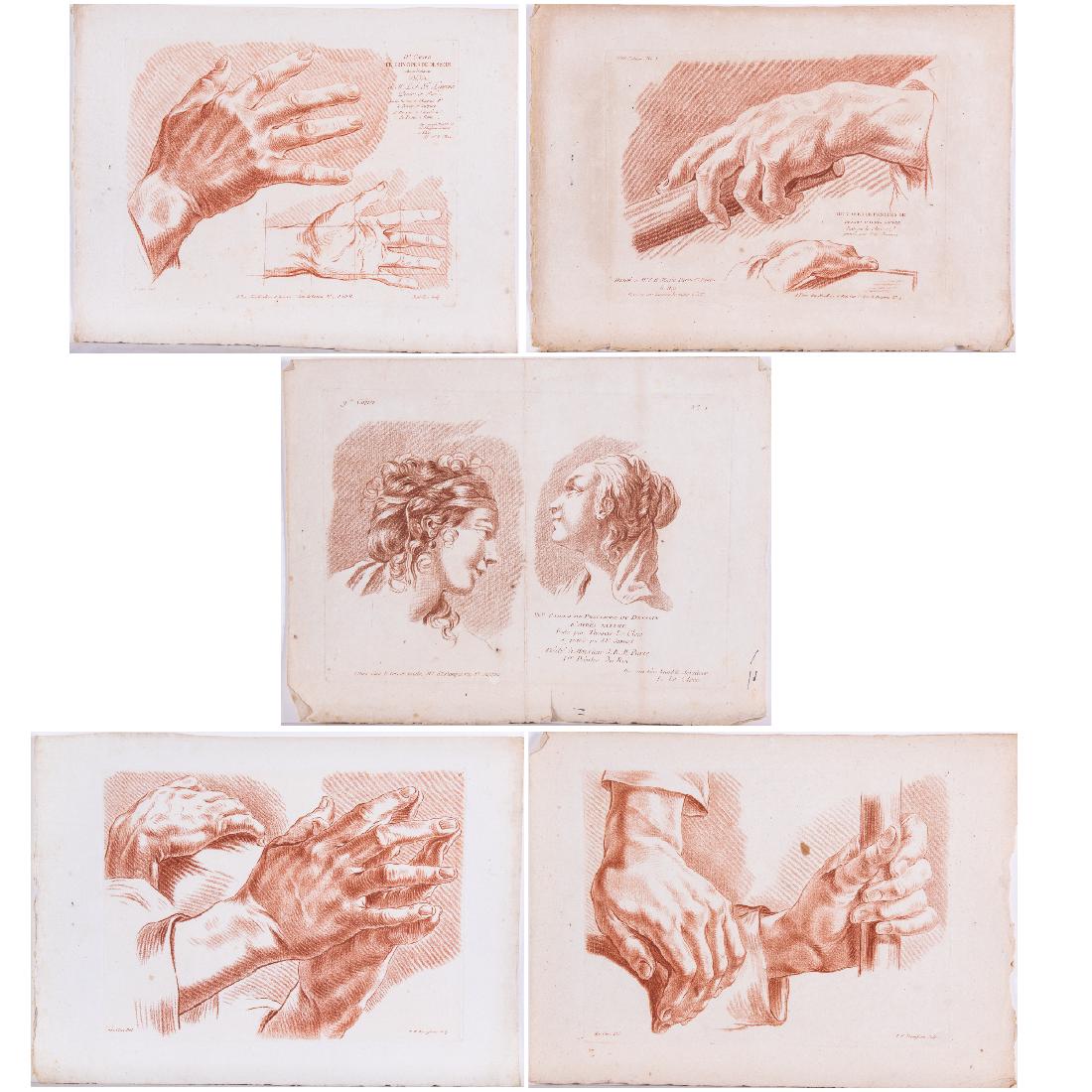 Pierre Thomas Le Clerc (1755-1826) Five Studies of: Pierre Thomas Le Clerc (1755-1826) Five Studies of Hands and Female Portrait, Etchings. Largest sheet dimensions: h: 11 1/2 x w: 16 1/8 in.
