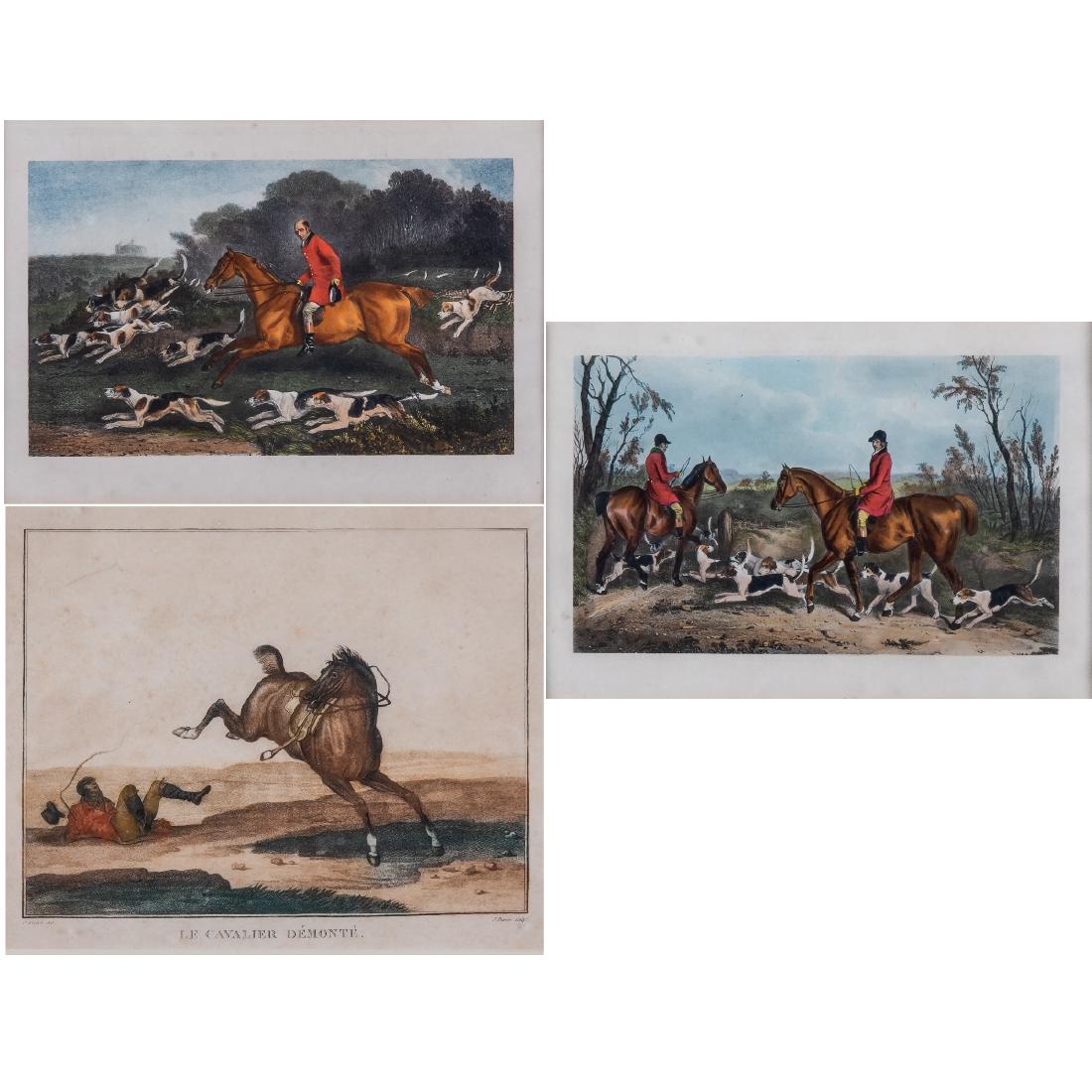 A Group of Three Engravings and Lithographs Related to: A Group of Three Engravings and Lithographs Related to Fox Hunting and Horse Riding by Various Artists, 19th/20th Century, Two from R.B. Davis, including George Montford and W. Derry's 'Huntsman and F