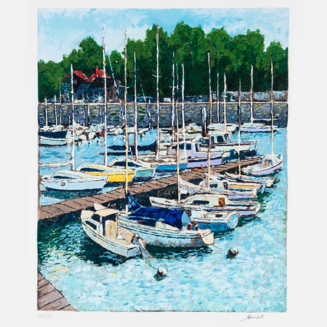 Andre Bardet (1909-2006) Le Port, Serigraph in colors,: Andre Bardet (1909-2006) Le Port, Serigraph in colors, Signed lower right and numbered 282/350 lower left in pencil. Framed dimensions: h: 30 1/4 x w: 26 7/8 in. H: 18 1/2 W: 15 in.