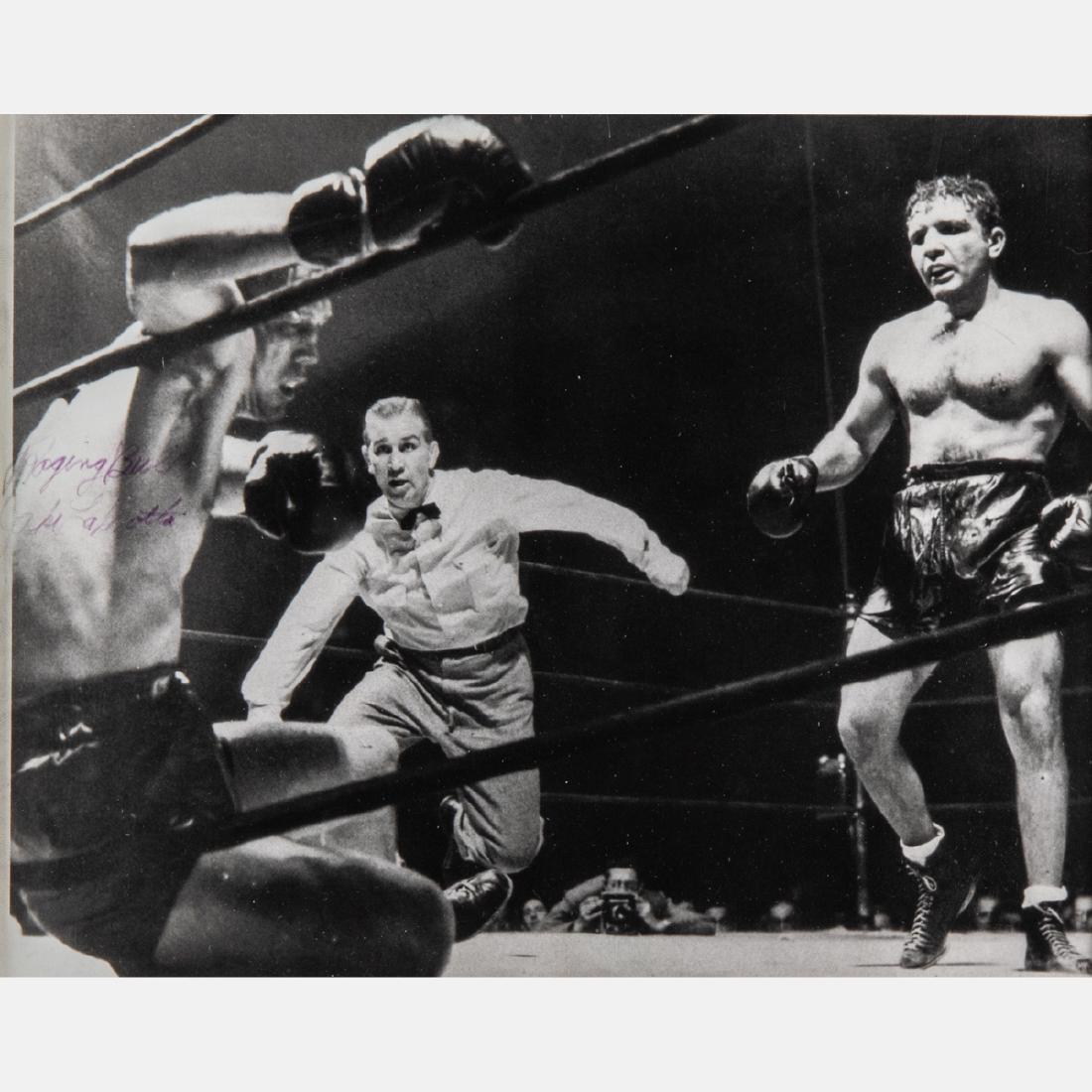 A Signed Photograph of Jake Lamotta, 20th Century,: A Signed Photograph of Jake Lamotta, 20th Century, Together with a drawing of the photograph by Allen Friedlander. Largest dimensions: h: 23 x w: 28 in.