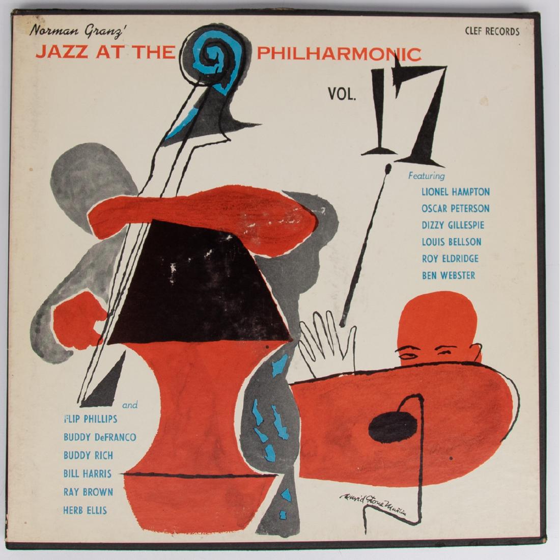 A Clef Records' 'Norman Granz' Jazz at the: A Clef Records' 'Norman Granz' Jazz at the Philharmonic, Vol. 17' 12 in. Vinyl Record Set, 20th Century, (Clef MG-VOL. 17, 3 record set). From the collection of James Seidelle. A passionate jazz drumm