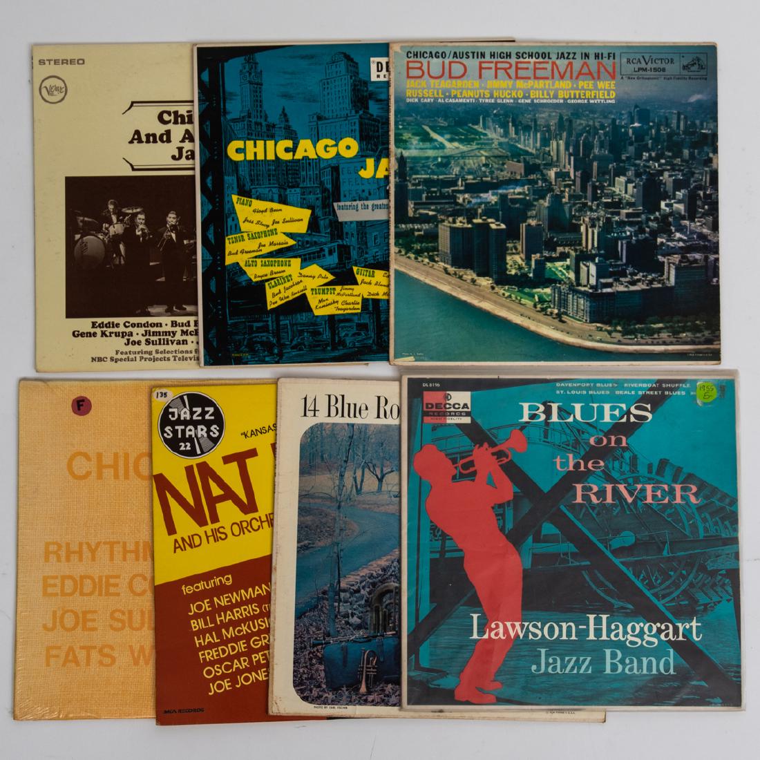 A Group of Seven Jazz 12 in. Vinyl LPs from Various: A Group of Seven Jazz 12 in. Vinyl LPs from Various Labels, 20th Century, Including: 'Chicago and All That Jazz' (Verve V6-8441); 'Chicago Jazz Album' (Decca DL 8029); 'Chicago/Austin High School Jazz