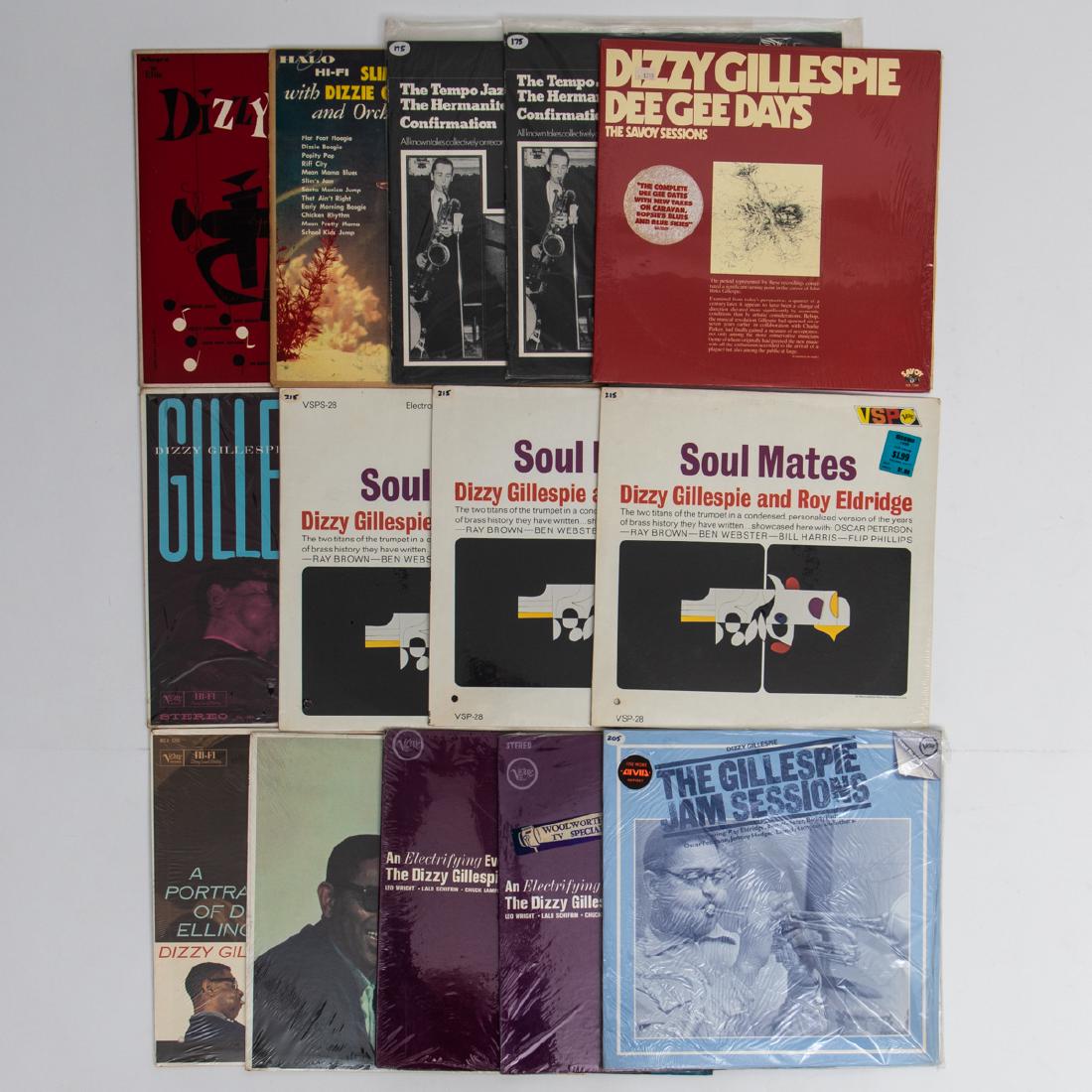 A Group of Fourteen Dizzy Gillespie 12 in. Vinyl LPs: A Group of Fourteen Dizzy Gillespie 12 in. Vinyl LPs from Various Labels, 20th Century, Including: 'Dizzy Gillespie' (Allegro Elite Long Play 3083); 'Slim Gaillard with Dizzie Gillespie' (Halo longpla