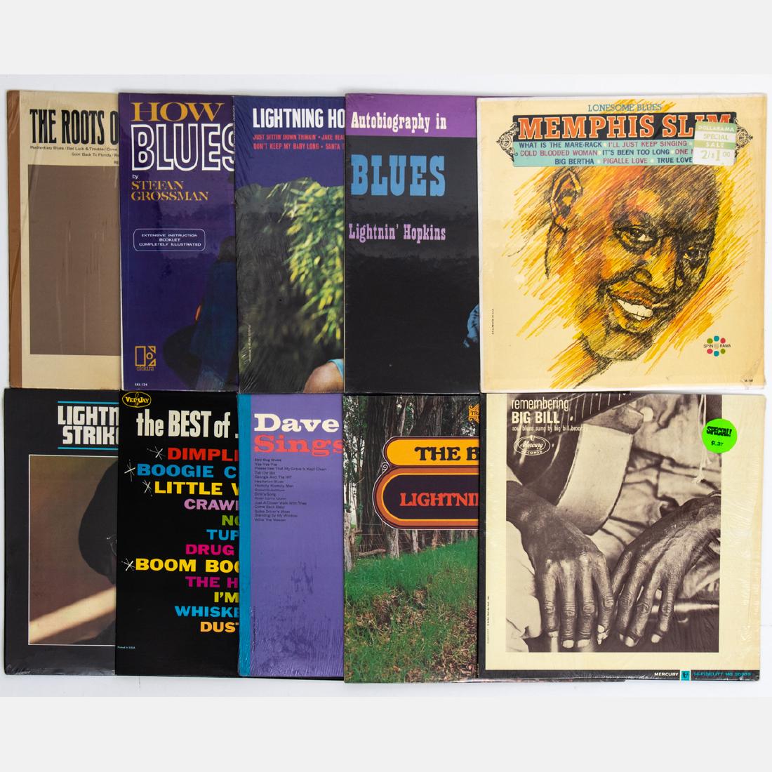 A Group of Ten Blues 12 in. Vinyl LPs from Various: A Group of Ten Blues 12 in. Vinyl LPs from Various Labels, 20th Century, Including: 'The Roots of 'Lightnin' Hopkins' (Verve Folkways FV 9000); 'How to Play Blue Guitar, Stefan Grossman' (Elektra EKL-