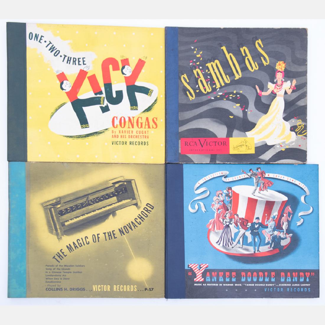 A Group of Four RCA Victor 10 in. Shellac 78 Record: A Group of Four RCA Victor 10 in. Shellac 78 Record Sets, 20th Century, Including: 'One-Two-Three Kick Congas, Xavier Cugat and his Orchestra' (RCA Victor P-73, 4 record set); 'Sambas' (RCA Victor Int