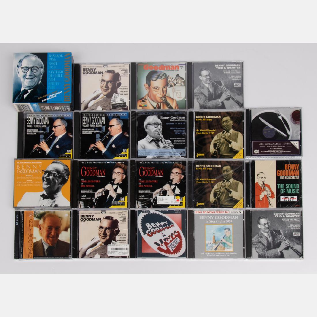 A Group of Twenty-Three Benny Goodman CDs from Various: A Group of Twenty-Three Benny Goodman CDs from Various Labels, 20th/21st Century, Including: 'Bangkok 1956, Basel 1959, Santiago de Chile 1961, Berlin 1980, Benny Goodman' (TCB Records 4301-2, 4 CD/di