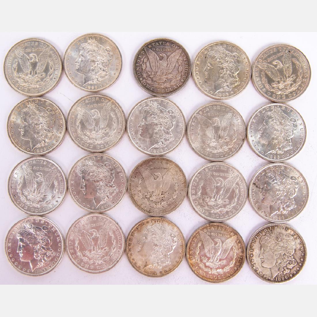 A Group of Twenty 1896-P Morgan Silver Dollars,: A Group of Twenty 1896-P Morgan Silver Dollars, Circulated.