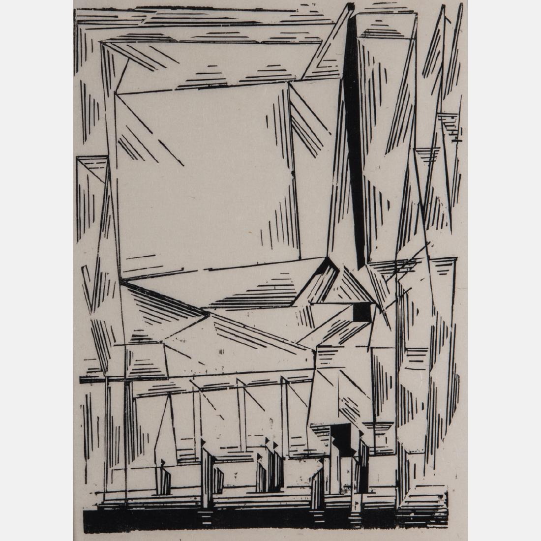 Lyonel Feininger (1871-1956) Gelmeroda, 1920, Woodcut,: Lyonel Feininger (1871-1956) Gelmeroda, 1920, Woodcut, Unsigned. Published by the Print Club of Cleveland, publication #36, 1958. Sheet dimensions: h: 16 x w: 12 in. H: 13 W: 9 3/8 in.