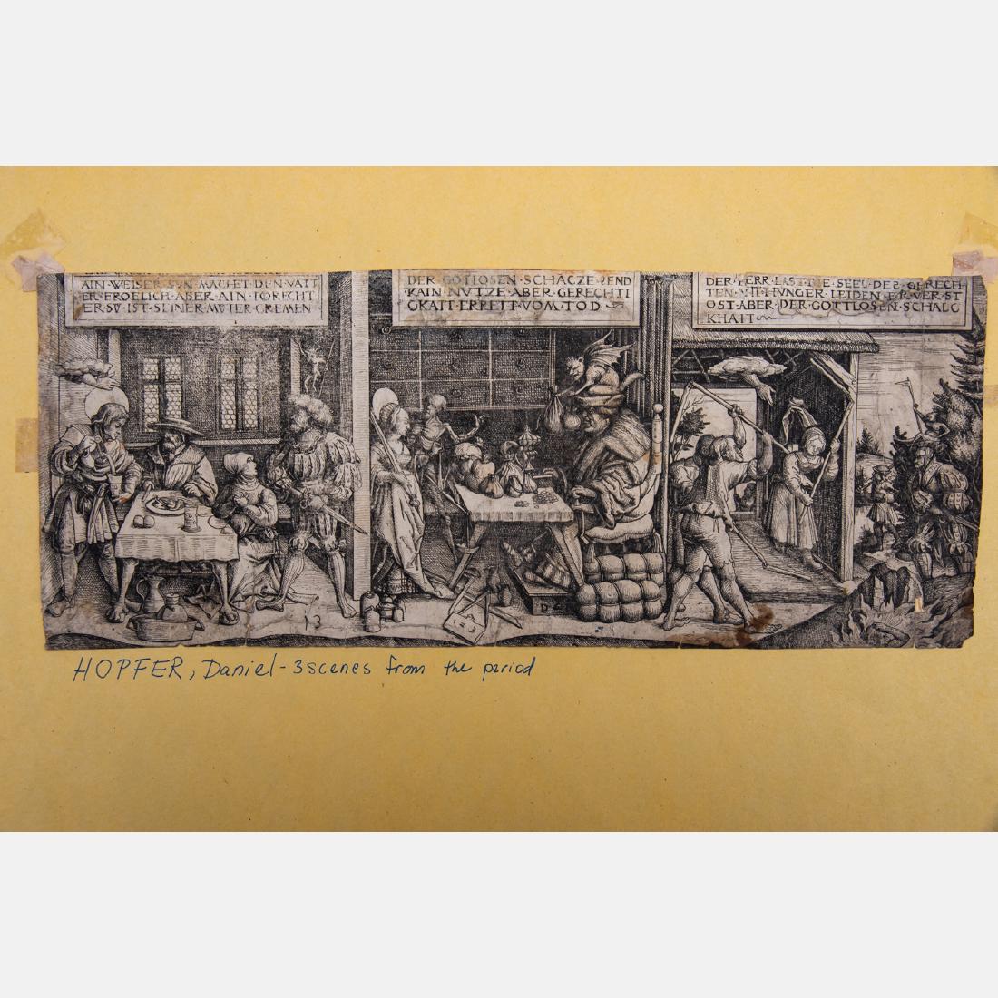 Daniel Hopfer (German, 1470-1536) Illustration to: Daniel Hopfer (German, 1470-1536) Illustration to Proverbs/A Trophy of Arms, Etching on wove paper. H: 5 5/8 W: 13 5/8 in. From the collection of Jaroslav Mervart, pencil notations and ink collector's