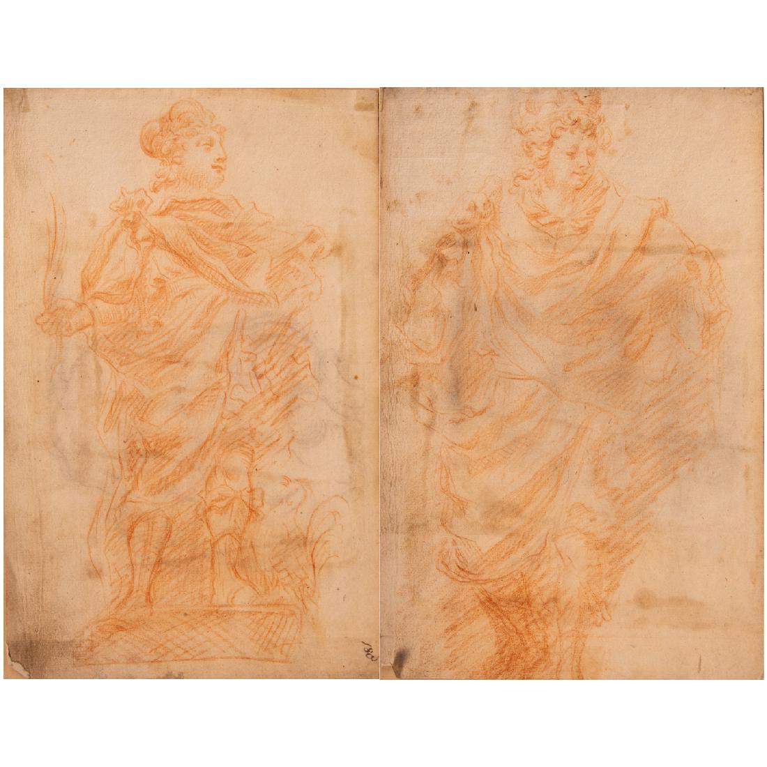 Ignaz Franz Platzer (Czech, 1717-1787) Two Figural: Ignaz Franz Platzer (Czech, 1717-1787) Two Figural Studies, Pencil on laid paper with watermark. H: 10 1/2 W: 6 3/4 in. From the collection of Jaroslav Mervart, pencil notations and ink collector's st