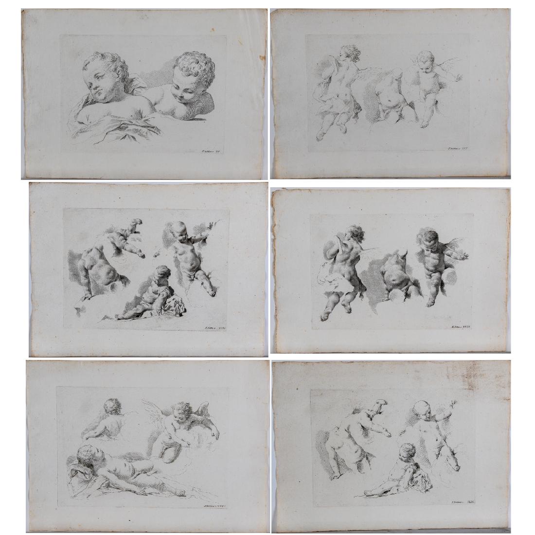 A Group of Six Etchings Depicting Putti by Various: A Group of Six Etchings Depicting Putti by Various Artists, 18th/19th Century, Including works by Francesco Bartolozzi (1727-1815) and Marco Pitteri (1702-1786). Largest dimensions: h: 18 x w: 12 1/2