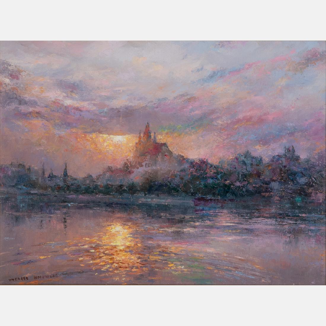 Theresa Knowles (American, 1918-2008) Sunset Over: Theresa Knowles (American, 1918-2008) Sunset Over Water, Oil on canvas, Signed lower left. H: 8 3/4 W: 11 1/4 in.