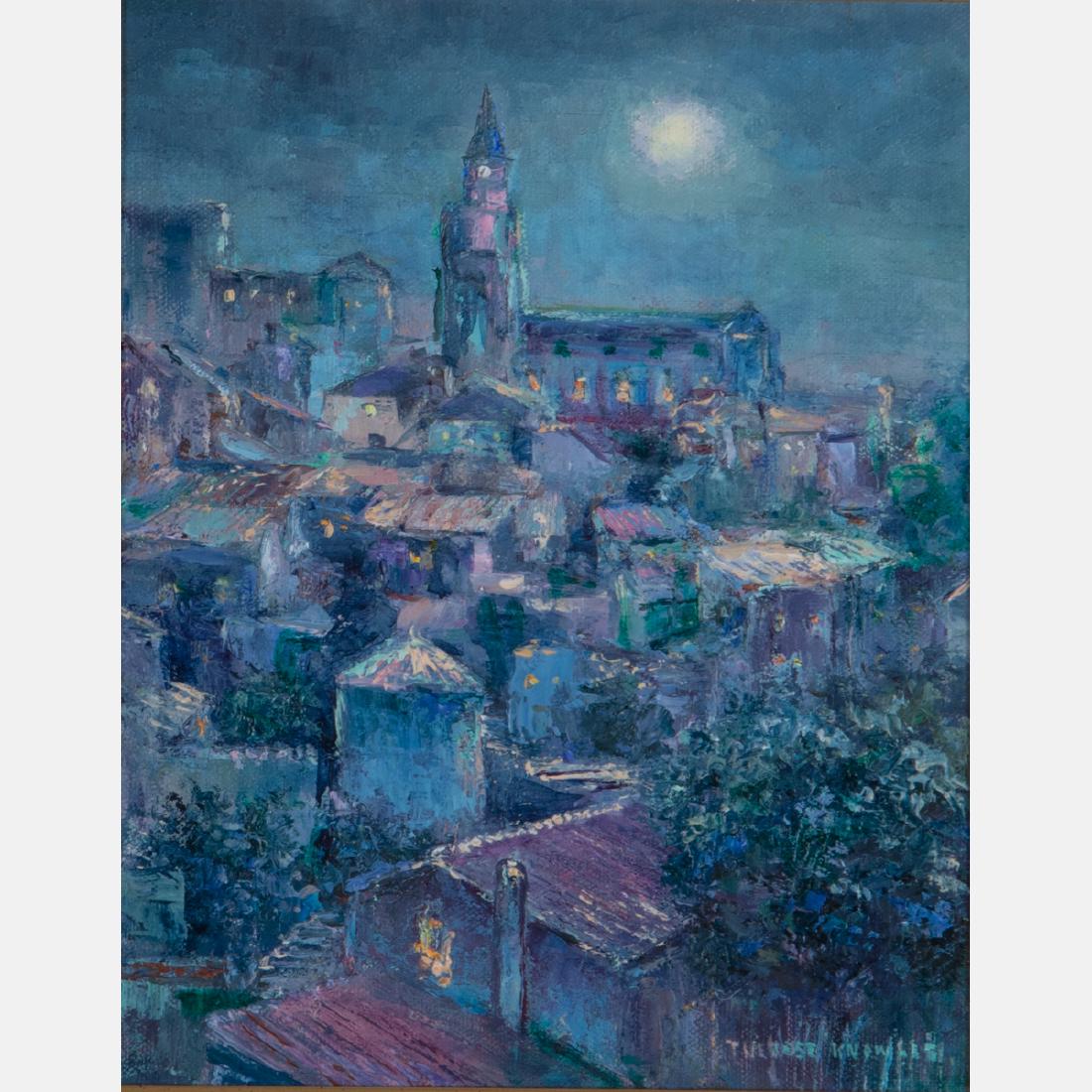 Theresa Knowles (American, 1918-2008) Clair de lune de: Theresa Knowles (American, 1918-2008) Clair de lune de Provence, Oil on canvas, Signed lower right. H: 8 W: 10 in.